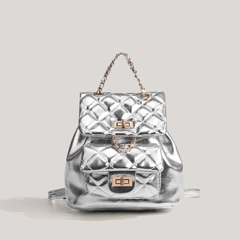Sac À Dos Femme En Pu De Qualité Supérieure, Style Décontracté, Surpiqûres Matelassées, Finitions Métalliques, Couleur Unie. Image2