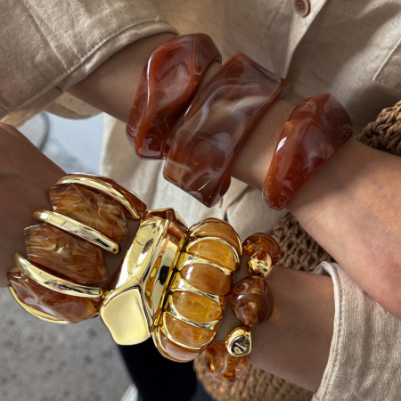 Bracelets Pour Femmes En Acrylique, Forme Irrégulière Rétro, Dégradé De Couleurs, Collection Simple
