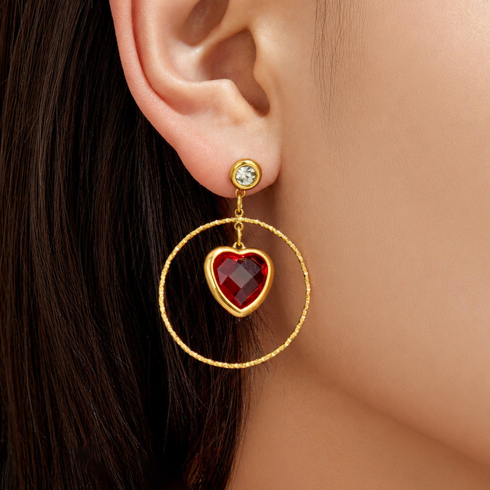 Boucles D'Oreilles Pendantes Pour Femme, Collection Romantique, En Verre Doux, En Acier Inoxydable Étanche, Couleur Or Et Zircon. Image3