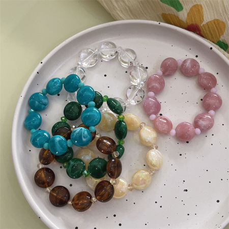 Bracelets perlés en acrylique pour femmes, forme elliptique, collection Simple Series Daily Beads 2