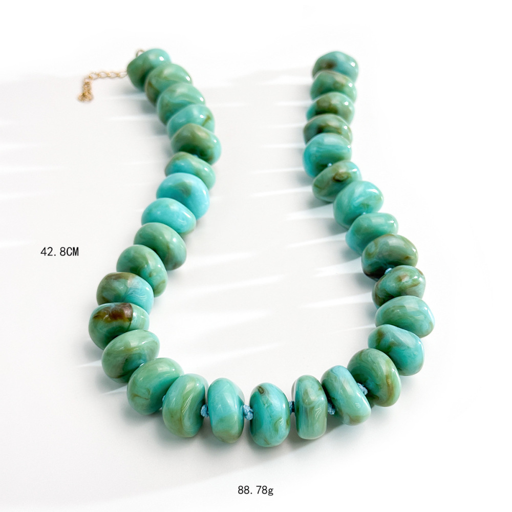 Colliers De Perles Rétro Simples En Résine À Dégradé De Couleurs Pour Femmes 