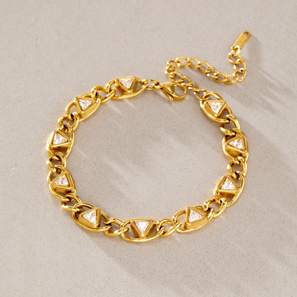 Bracelet Chaîne Femme Luxueux Collection Daily Patchwork Triangle En Acier Inoxydable Étanche Couleur Or h5Image3