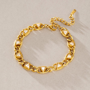 Bracelet Chaîne Femme Luxueux Collection Daily Patchwork Triangle En Acier Inoxydable Étanche Couleur Or h5 Image3