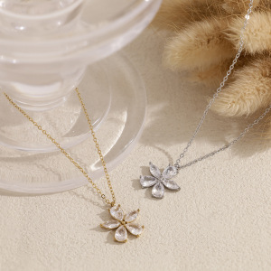 Colliers Pendentifs Pour Femmes En Acier Inoxydable, Étanches, Couleur Or, Avec Zircon Et Motif Floral h5 Image4