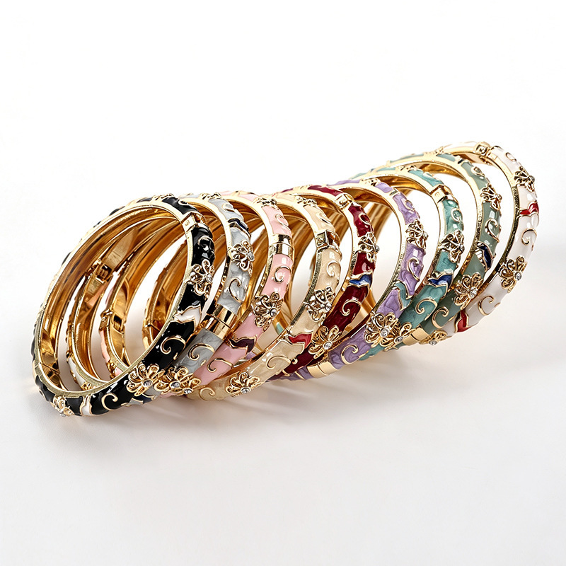 Bracelets Pour Femmes En Alliage Doré, Motif Floral Élégant Et Multicolore, Collection Classique h5Image4