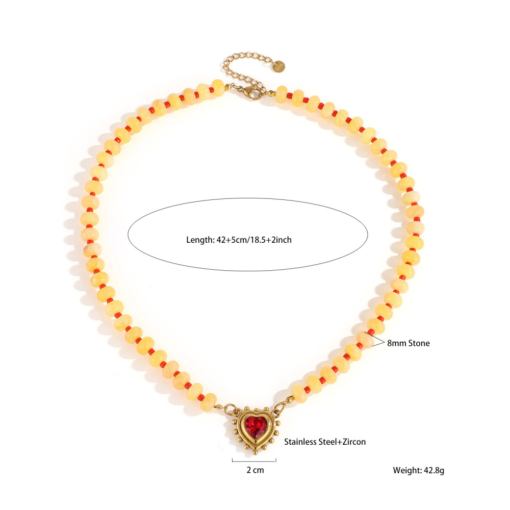 Colliers De Perles Pour Femmes, Collection Simple Series Daily Heart Beads, En Acier Inoxydable, Étanches, Couleur Or, Avec Pierres Naturelles. 