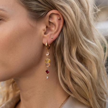 Boucles D'Oreilles Pendantes Pour Femme, En Acier Inoxydable Doré, Forme Géométrique Trèfle, Étanches, Avec Zircon, Collection Luxuious Series.