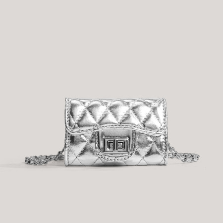 Sac bandoulière carré pour femme en PU, style décontracté, surpiqûres matelassées, finitions métalliques, couleur unie et chaîne.