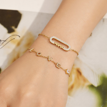 Bracelet chaîne femme élégant en acier inoxydable, étanche, couleur or, avec lettre, de la série Luxueuse 2