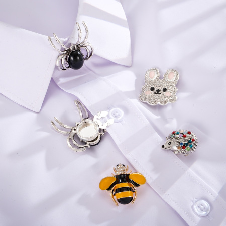 Boutons de manchette en alliage de strass, couleurs assorties, motif animaux mignons de dessin animé de luxe