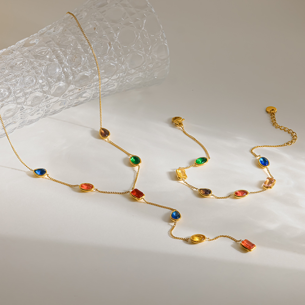 Ensembles De Colliers Pour Femmes En Acier Inoxydable Étanche, Couleur Or Et Zircon. h5Image2