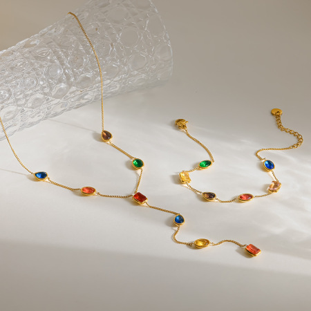 Ensembles De Colliers Pour Femmes En Acier Inoxydable Étanche, Couleur Or Et Zircon. 2
