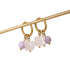 Boucles D'Oreilles Pendantes Pour Femme, Style Romantique, En Acier Inoxydable Rectangulaire, Étanches, Couleur Or, Avec Pierres Naturelles. h5 Image5