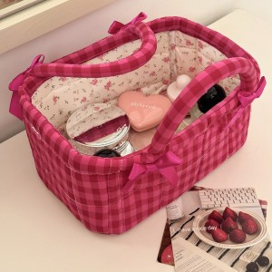 Sac De Rangement En Coton À Carreaux Avec Nœud Papillon, Collection Romantique h5 Image3