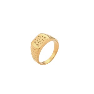 Bague Chevalière Simple Series Daily Letter De Forme Irrégulière En Acier Inoxydable Étanche Couleur Or h5 