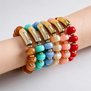 Bracelets De Perles Rétro Simples En Acrylique À Dégradé De Couleurs Pour Femmes h5 Image4