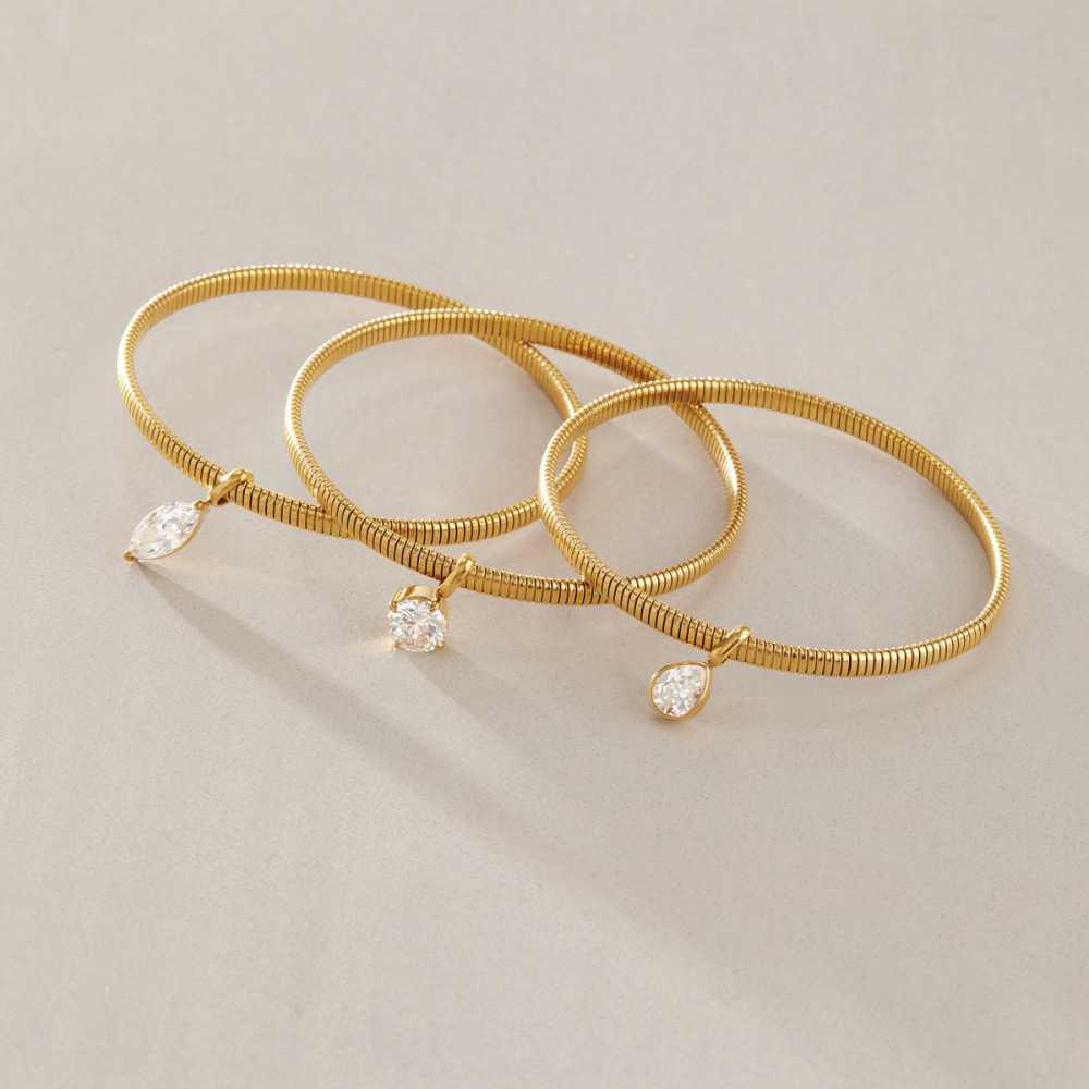 Bracelets À Breloques Pour Femmes, En Acier Inoxydable, Étanches, Couleur Or, Motif Goutte Simple h5Image4