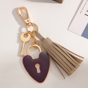 Porte-Clés Pompon En Forme De Cœur, Série Simple, Avec Cadenas Et Breloques Pour Sac En Pu h5 Image3