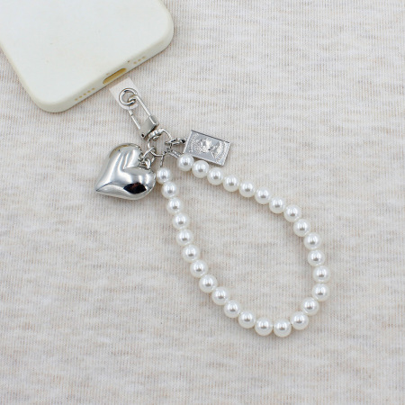Chaîne De Téléphone Élégante Et Simple En Perles En Forme De Cœur Et De Lettre, Imitation Perle Et Perle Artificielle. 2