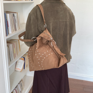 Sacs À Bandoulière Carrés Pour Femmes, Style Décontracté, Ornés De Clous Métalliques Et De Rivets En Daim Uni h5 Image5