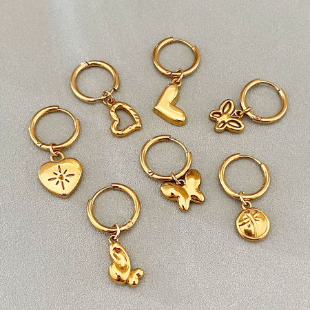 Boucles d'oreilles créoles Simple Series Daily Heart Butterfly en acier inoxydable étanche couleur or pour femmes 2