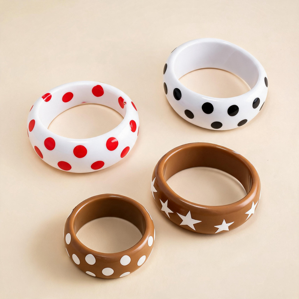 Bracelets Pour Femmes En Résine À Pois Rétro Et Étoiles De La Série Simple Image4