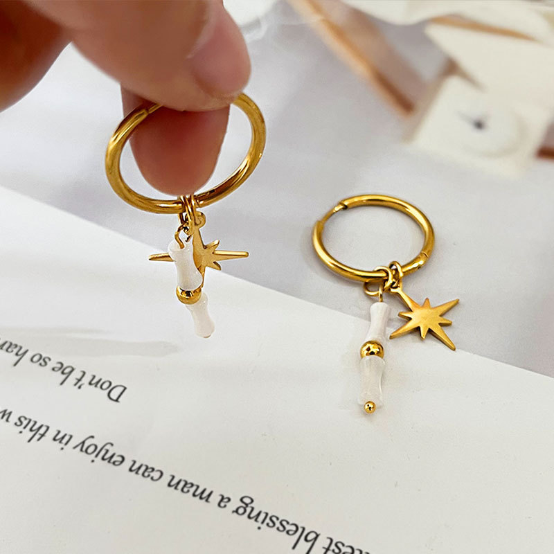 Boucles D'Oreilles Créoles Pour Femmes, Style Rétro, Perles, Étoile Et Cercle, En Acier Inoxydable, Étanches, Couleur Or, Collection Romantique Image4