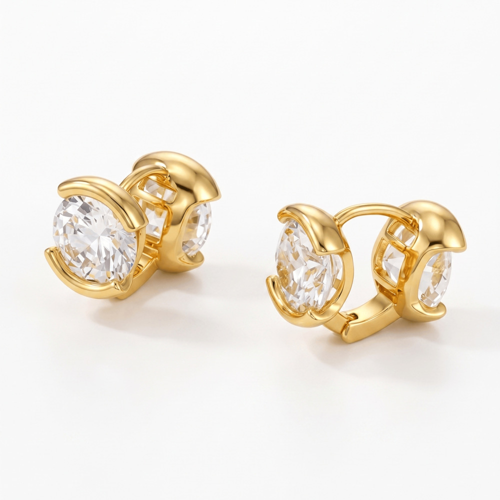 Boucles D'Oreilles À Clip Pour Femmes, Élégantes, De Forme Irrégulière, Couleur Cuivre Doré Et Zircon, Collection Luxious Image2