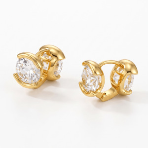 Boucles D'Oreilles À Clip Pour Femmes, Élégantes, De Forme Irrégulière, Couleur Cuivre Doré Et Zircon, Collection Luxious h5 Image2