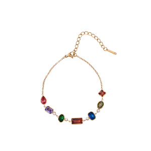 Bracelet Chaîne Pour Femme En Acier Inoxydable Doré, Étanche, De Forme Géométrique Et Orné De Zircon, Collection Luxueuse. h5 Image5