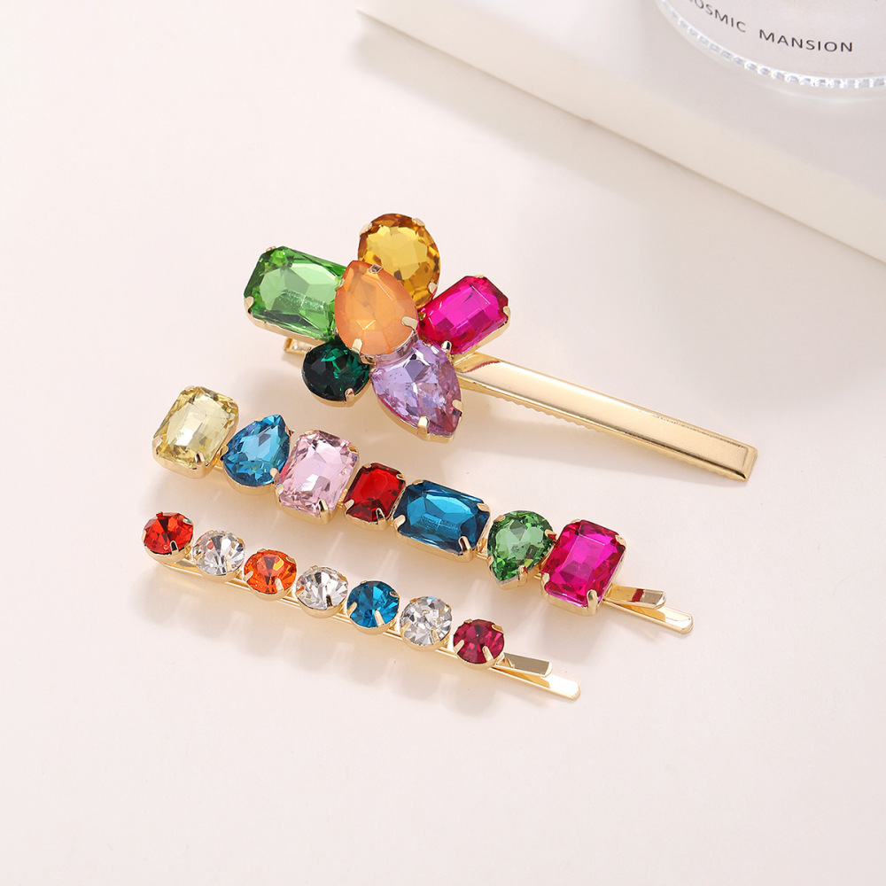 Pinces À Cheveux De Luxe Rétro À Fleurs, Forme Irrégulière, Alliage De Couleurs Mélangées, Strass Et Pierres Artificielles Image2