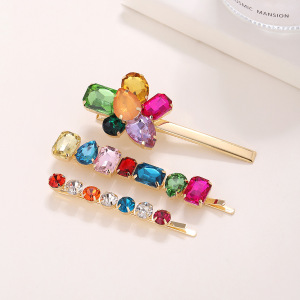 Pinces À Cheveux De Luxe Rétro À Fleurs, Forme Irrégulière, Alliage De Couleurs Mélangées, Strass Et Pierres Artificielles h5 Image2