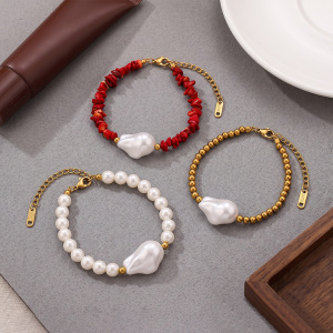 Bracelet De Perles Simple Series Daily En Acier Inoxydable, Étanche, Couleur Or, Pour Femme. h5 Image2