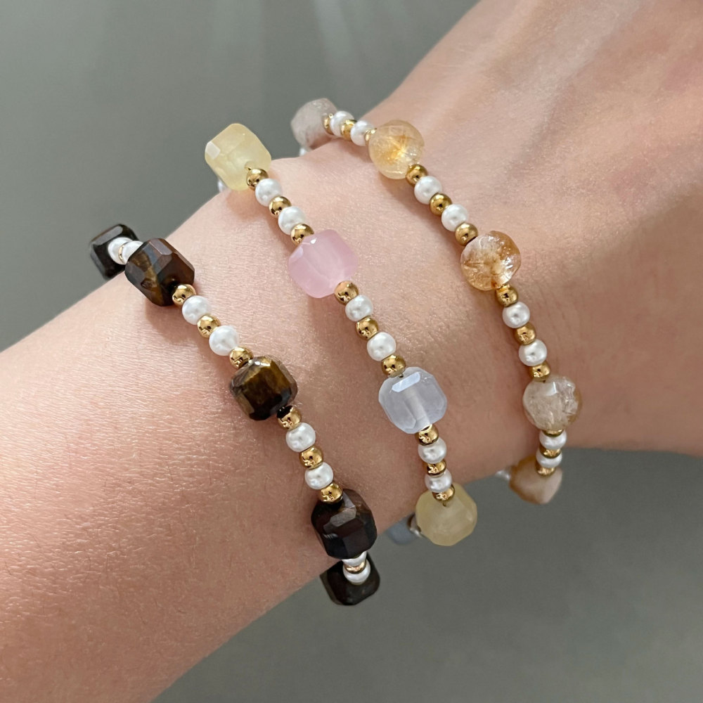 Bracelets De Perles Rétro Simples, Dégradé De Couleurs, Pierres Naturelles, Couleur Or, Pour Femmes Image3