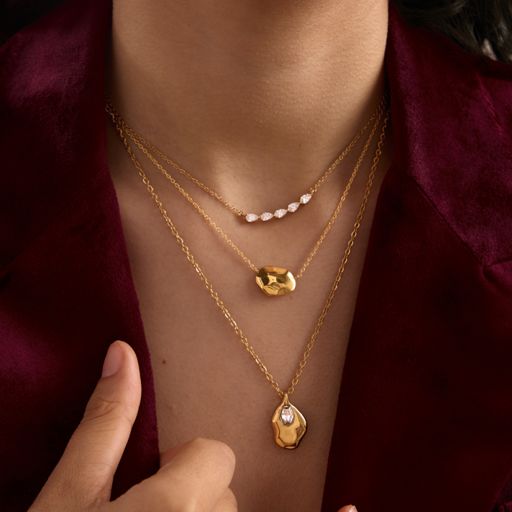 Colliers À Maillons Pour Femmes, Collection Daily Droplet Chain, En Acier Inoxydable, Couleur Or, Étanches, Avec Zircon. Image4