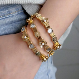 Ensembles De Bracelets Pour Femmes En Alliage Doré, Motif Cœur Souriant, Collection Quotidienne De Luxe h5 Image3