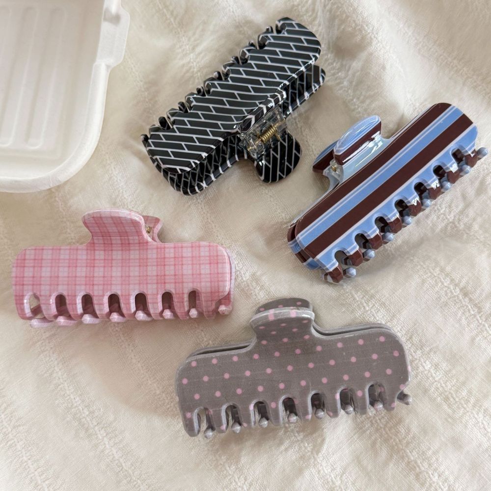 Pinces À Cheveux Acryliques Simple Series Daily Stripe Plaid Polka Dots Mixte Color h5Image2