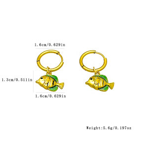Boucles D'Oreilles Créoles Simple Series Vacation Circle Fish En Acier Inoxydable Étanche Couleur Or Pour Femmes h5 Image4