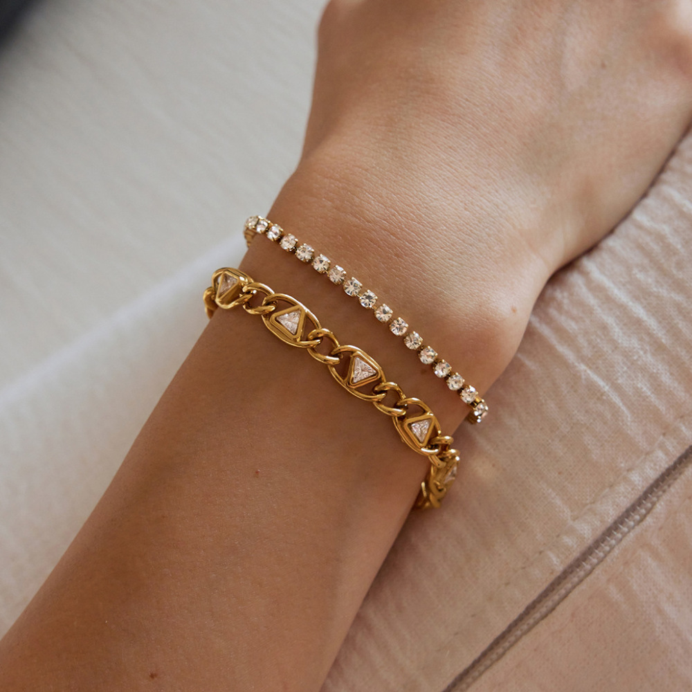 Bracelet Chaîne Femme Luxueux Collection Daily Patchwork Triangle En Acier Inoxydable Étanche Couleur Or h5Image2