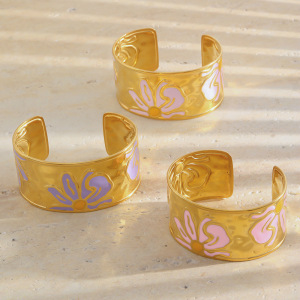 Bracelet Jonc Pour Femme Simple Series Sweet Flower En Acier Inoxydable, Couleur Or, Étanche h5 Image2