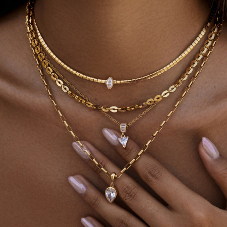 Colliers pendentifs pour femmes en acier inoxydable, couleur or, avec zircon, forme géométrique simple