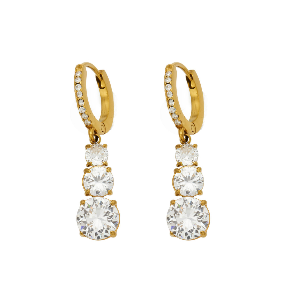 Boucles D'Oreilles Pendantes Pour Femmes, En Acier Inoxydable Étanche, Couleur Or, Ornées De Zircon, Collection Luxueuse Image4