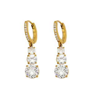 Boucles D'Oreilles Pendantes Pour Femmes, En Acier Inoxydable Étanche, Couleur Or, Ornées De Zircon, Collection Luxueuse h5 Image4
