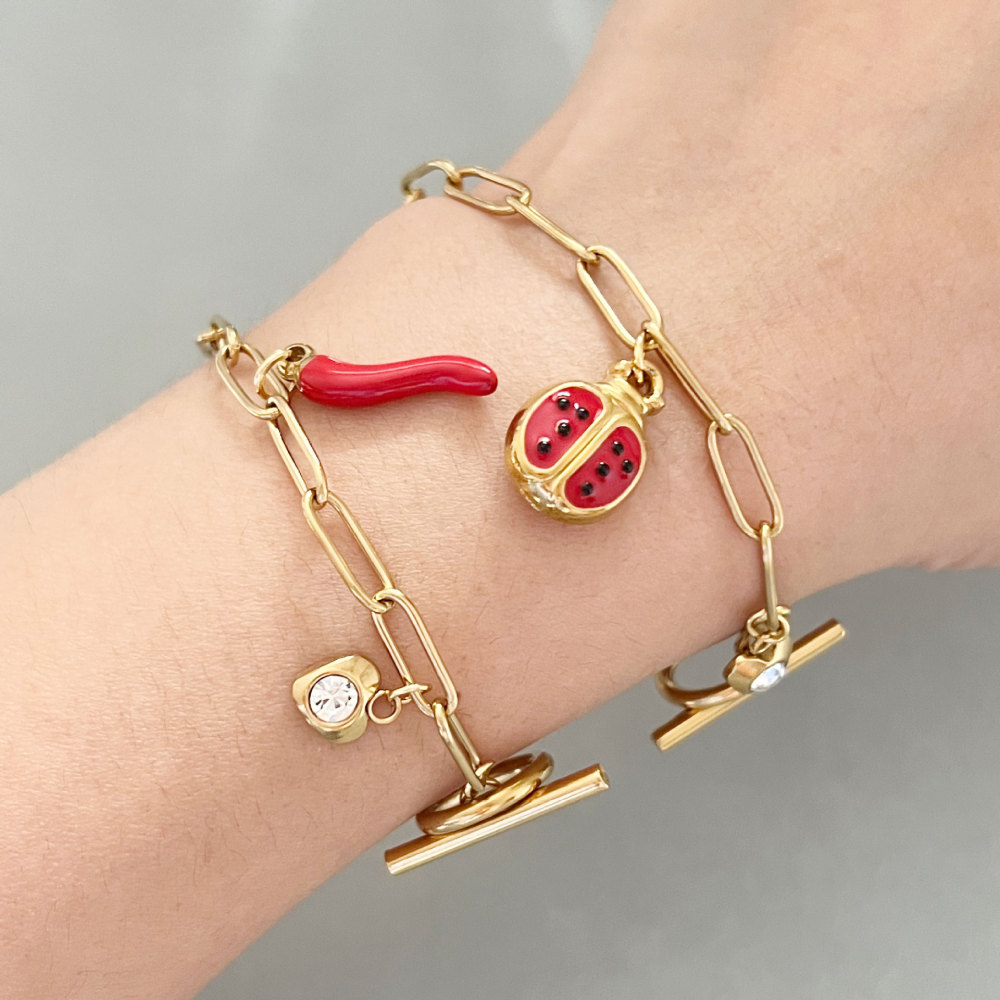 Bracelet À Breloques Simple Series Cute Chain Cherry Chili En Acier Inoxydable Étanche Couleur Or Pour Femme Image3