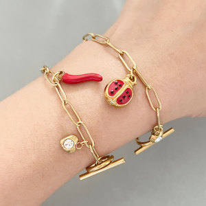 Bracelet À Breloques Simple Series Cute Chain Cherry Chili En Acier Inoxydable Étanche Couleur Or Pour Femme h5 Image3