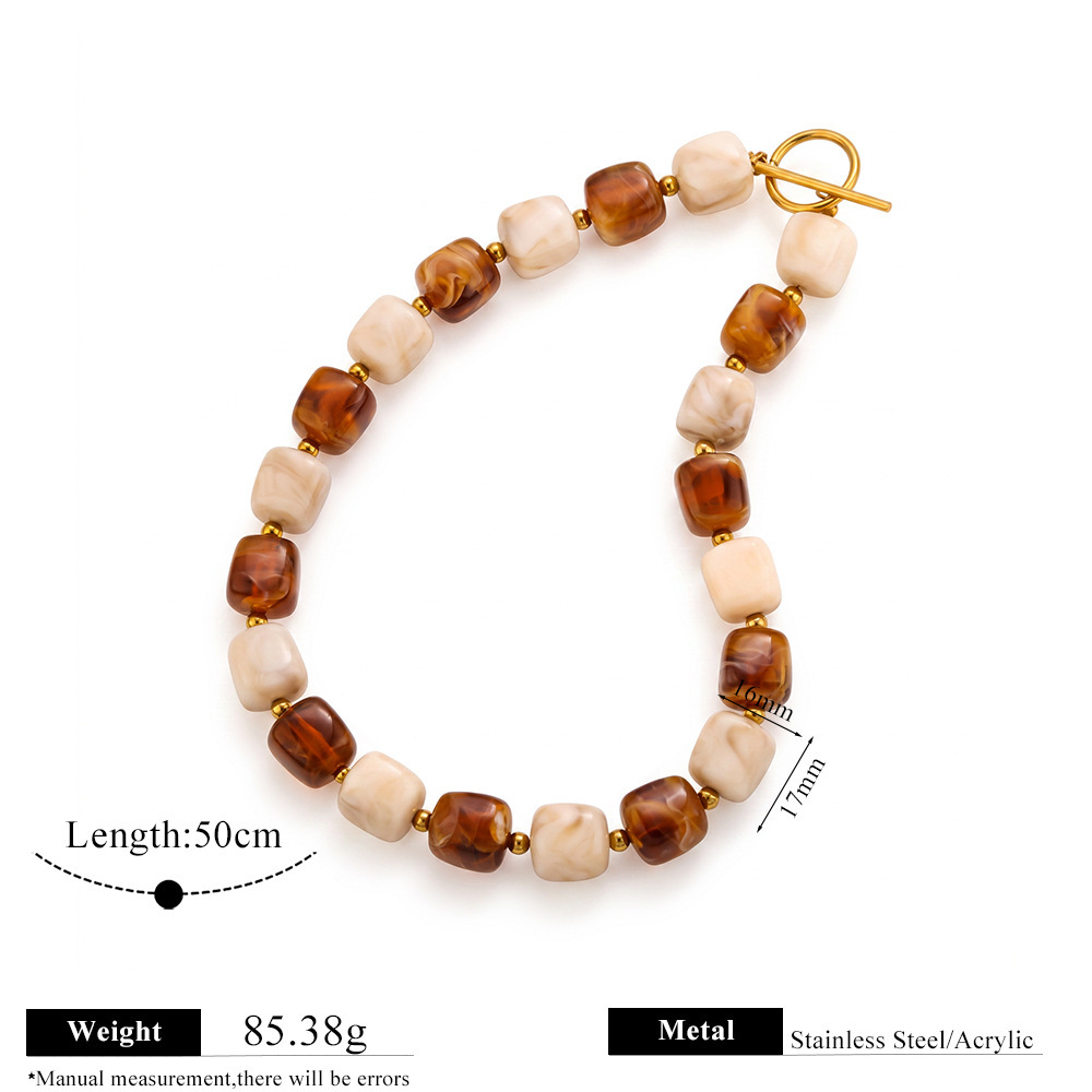 Colliers De Perles Rétro Simples, Dégradé De Couleurs, En Acrylique Doré Pour Femmes 