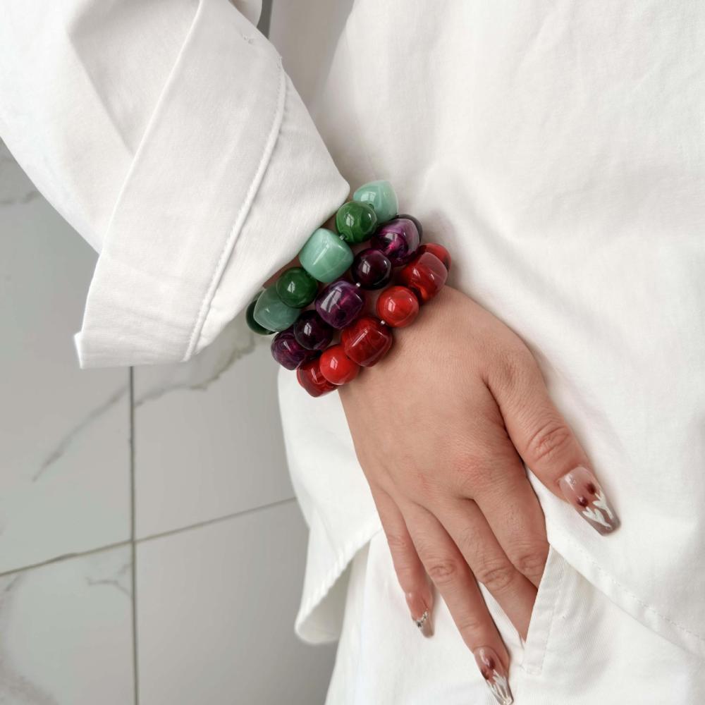 Bracelets De Perles Pour Femmes, Collection Simple Series, Style Rétro, Formes Irrégulières, Dégradé De Couleurs, En Acrylique. Image2