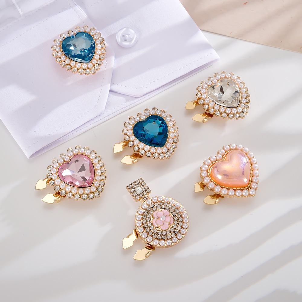 Boutons De Manchette En Perles De Culture Artificielles, Strass Et Strass, Ornés D'Un Cœur Élégant Et De Couleurs Assorties, Collection Luxe Image2