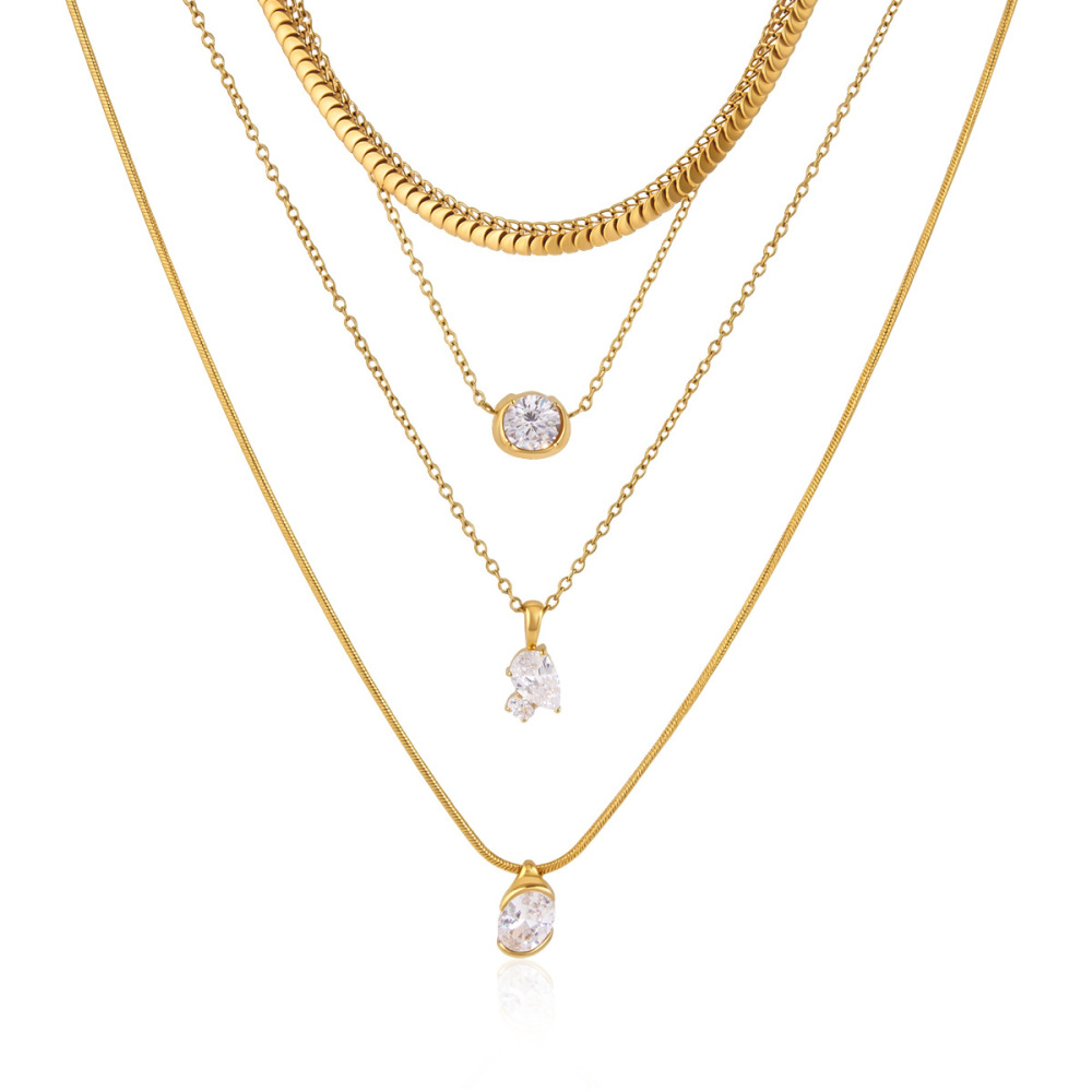 Colliers Pendentifs Pour Femmes En Acier Inoxydable, Couleur Or, Avec Zircon, Forme Géométrique Simple Image5