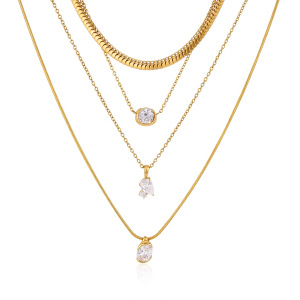 Colliers Pendentifs Pour Femmes En Acier Inoxydable, Couleur Or, Avec Zircon, Forme Géométrique Simple h5 Image5